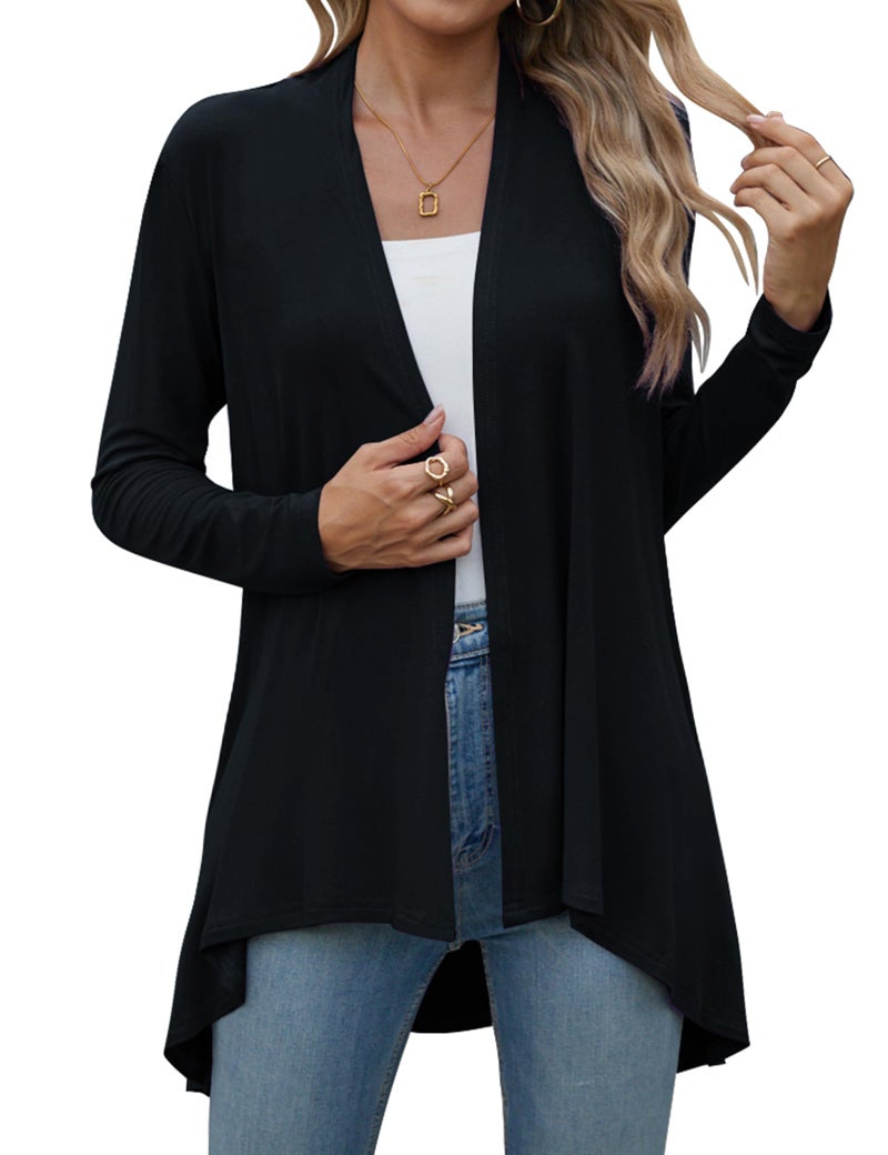 POGTMM Women's Summer Cardigan Sweater Open Front Mid-Long Lightweight Cardigan Thin Jackets (Black, US XXL(20-22)) - Image 4
